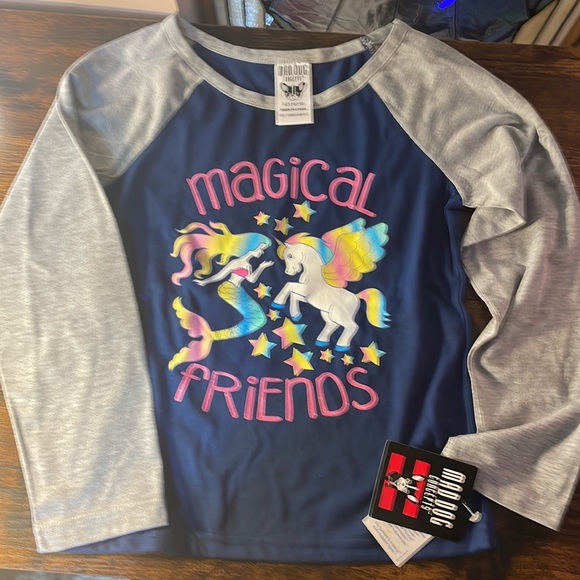 Kid’s pajamas 3piece set(top, bottom, socks) unicorn mermaid size M(7/8) blue - Picture 2 of 5